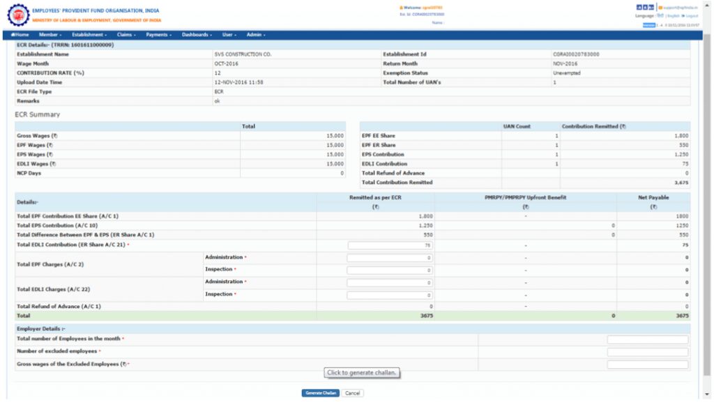 Generate Ecr Challan