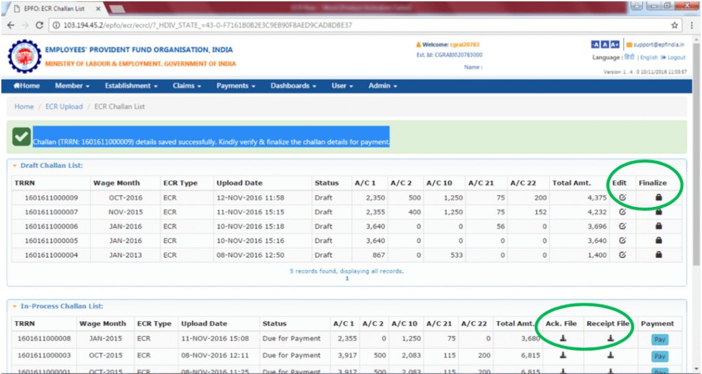 Prepare Ecr Challan List